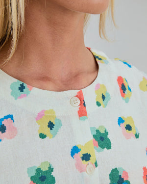 Mini Flower Button Up Blouse Ecru