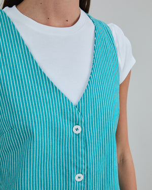 Denim Stripes Short Dress Green