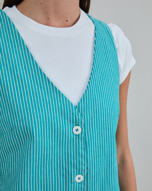 Denim Stripes Short Dress Green