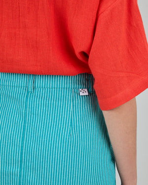 Denim Stripes Mini Skirt Green