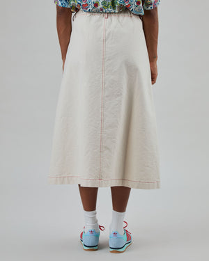 Denim Slub Midi Skirt Ecru