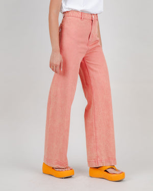 Washed Denim Straight Leg Pants Pink