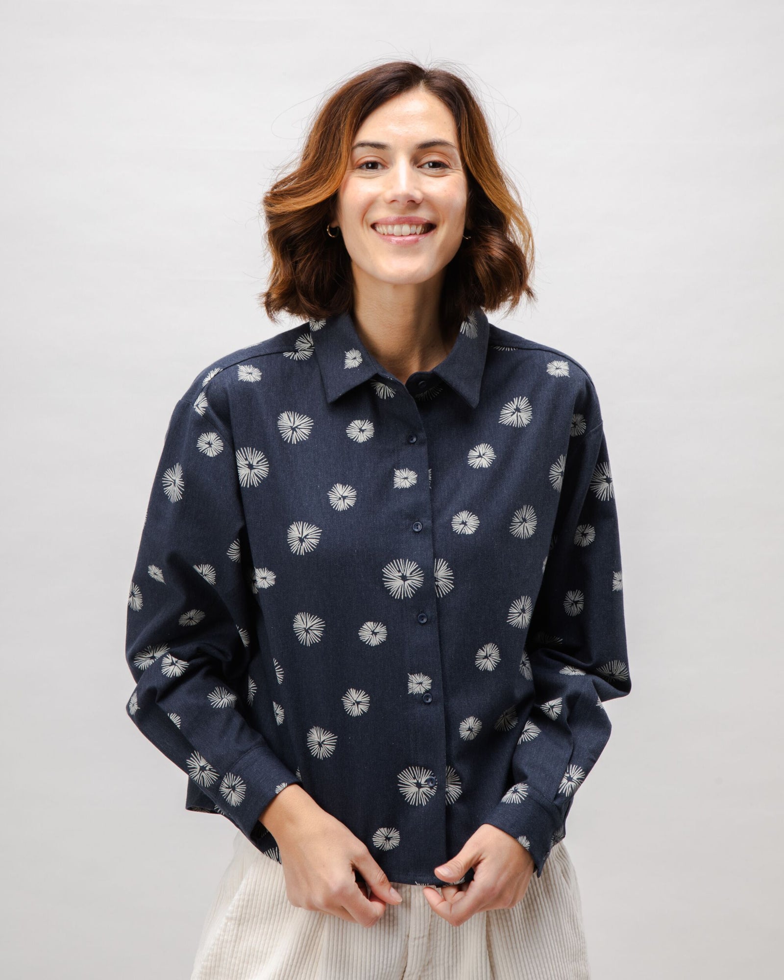 Urchin Boxy Flannel Blouse Navy