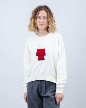 Peanuts Snoopy Rounded Cotton Sweatshirt Ecru