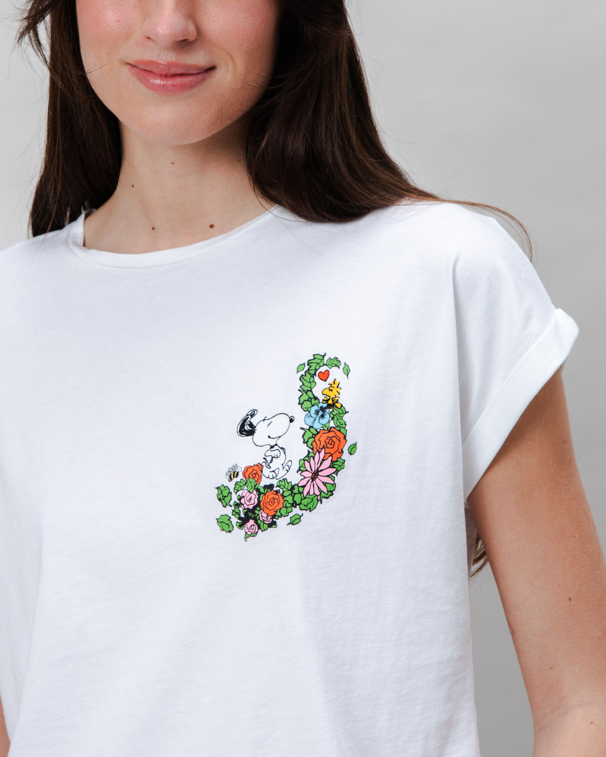 Peanuts Flowers Scoop Tee White