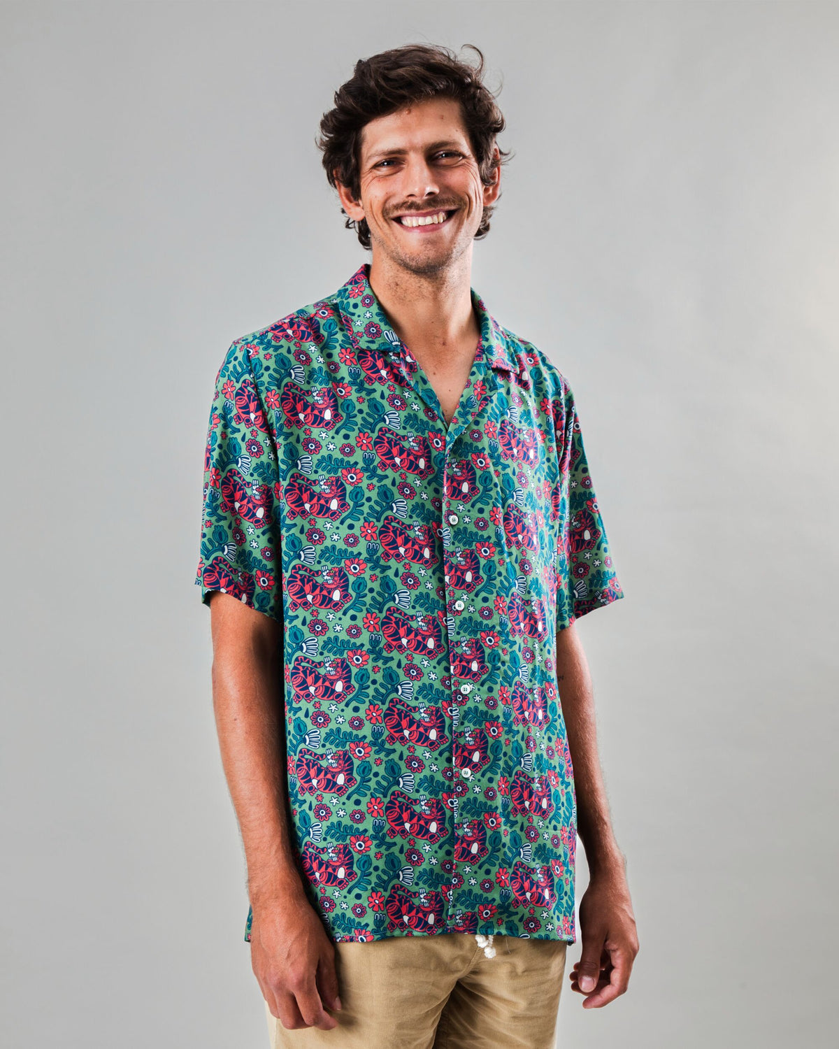 Asis Percales Tigris Aloha Shirt Light Green