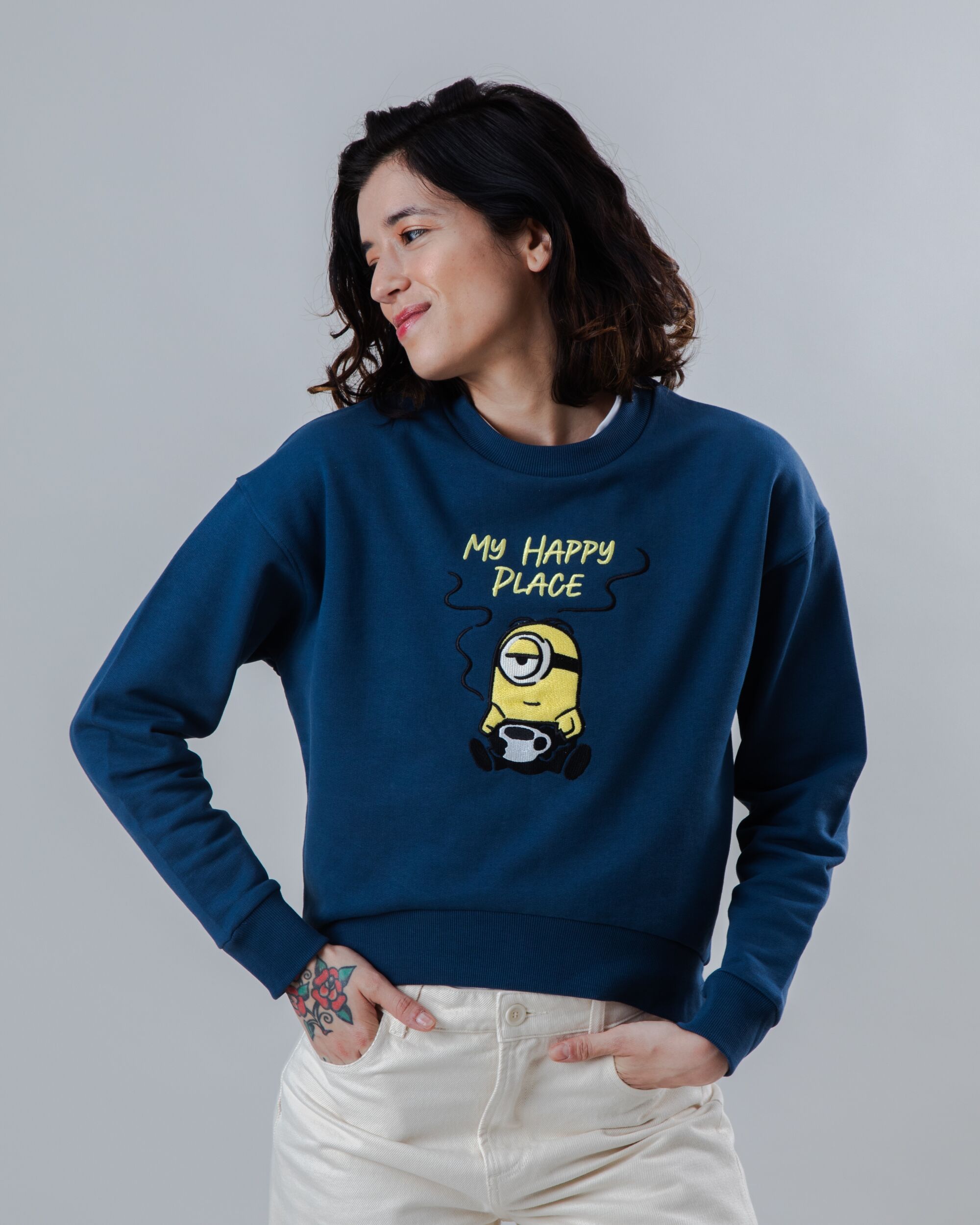 Minions My Happy Place Rounded Sweatshirt Blue