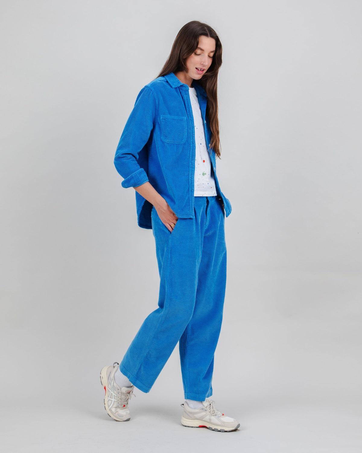 Corduroy Pleated Pants Blue