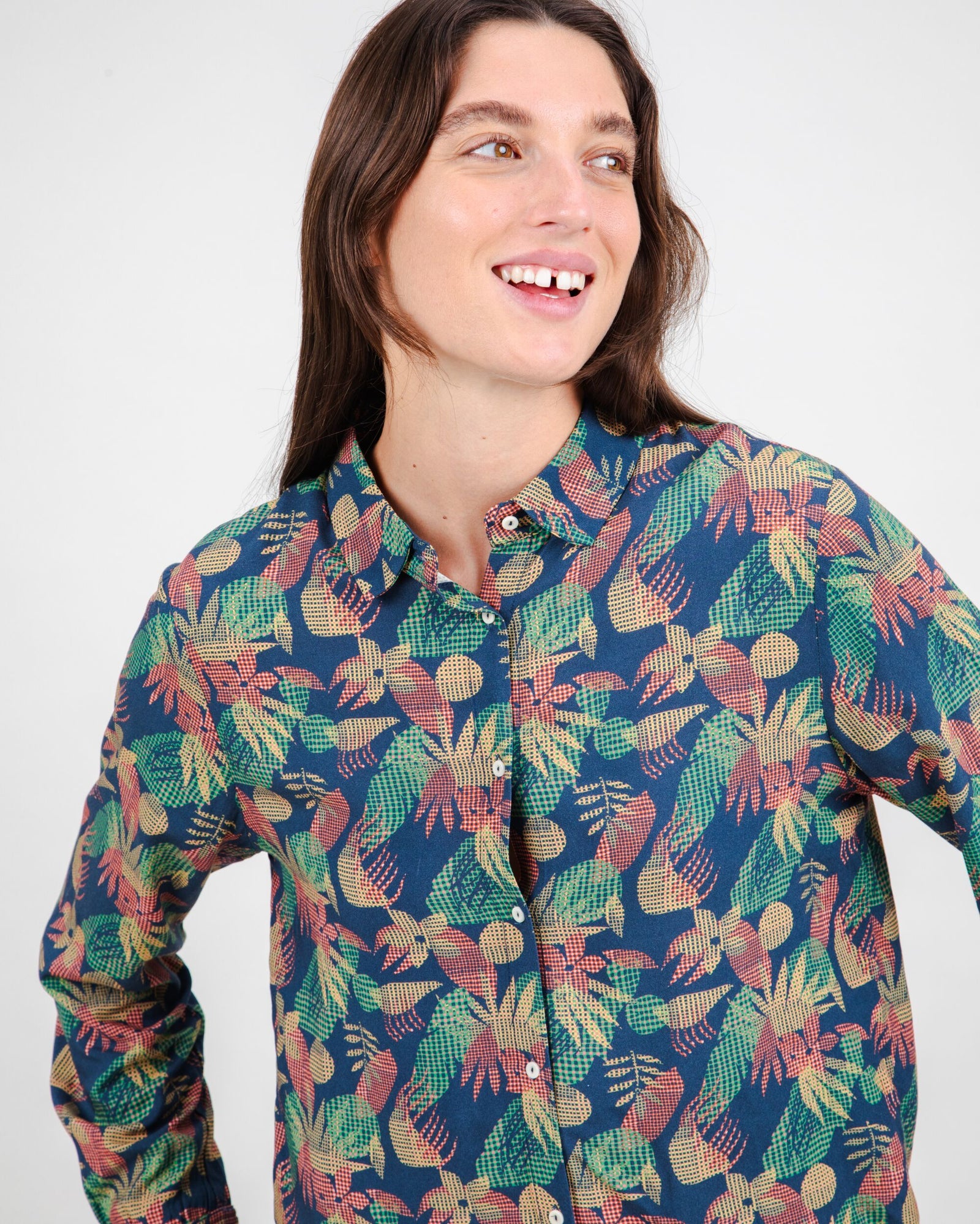 Flower Vichy Blouse Navy