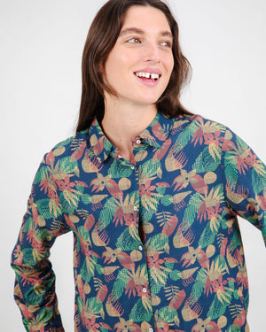 Flower Vichy Blouse Navy