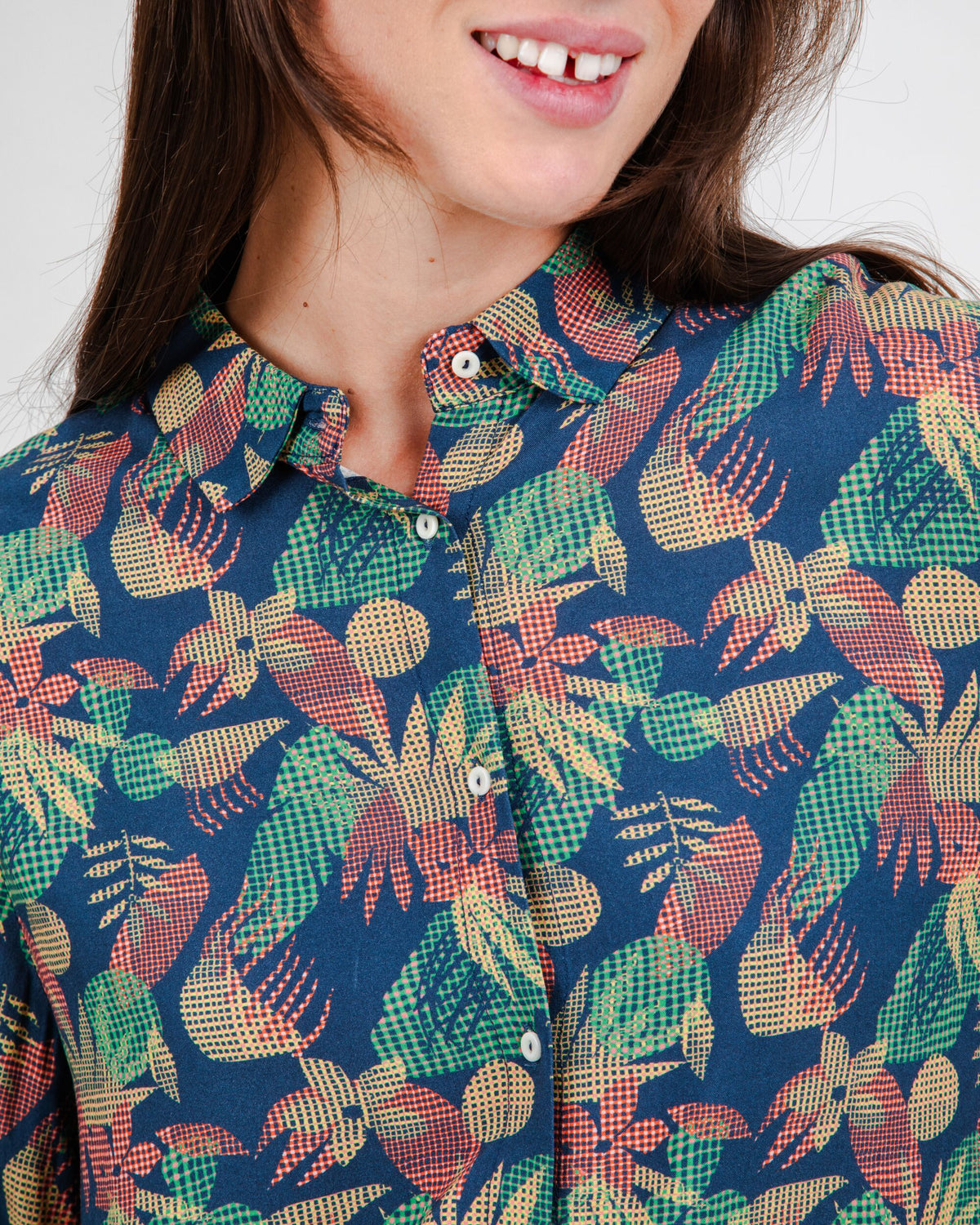 Flower Vichy Blouse Navy