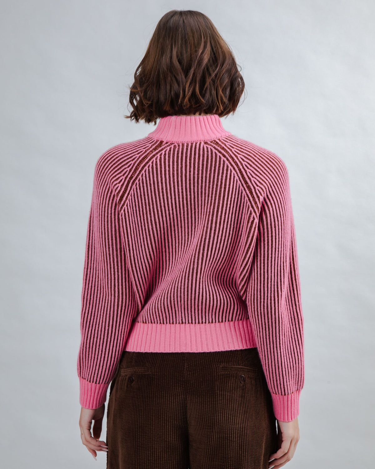 Bicolor Wool Cropped Sweater Pink