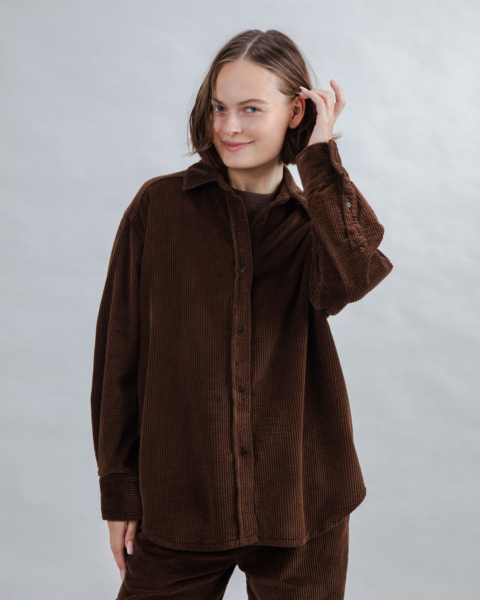 Corduroy Long Overshirt Chocolate