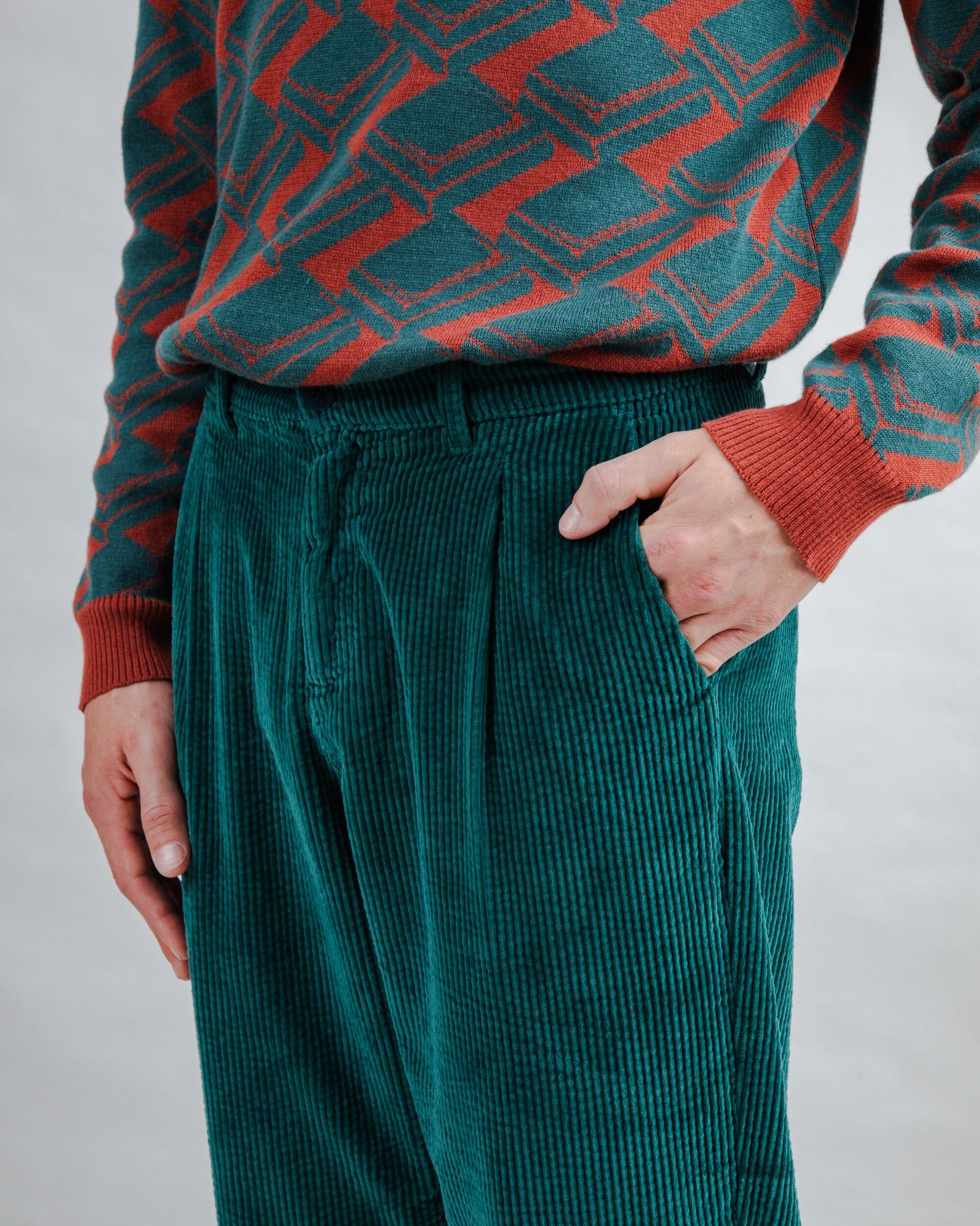 Corduroy Pleated Chino Pants Forest Green