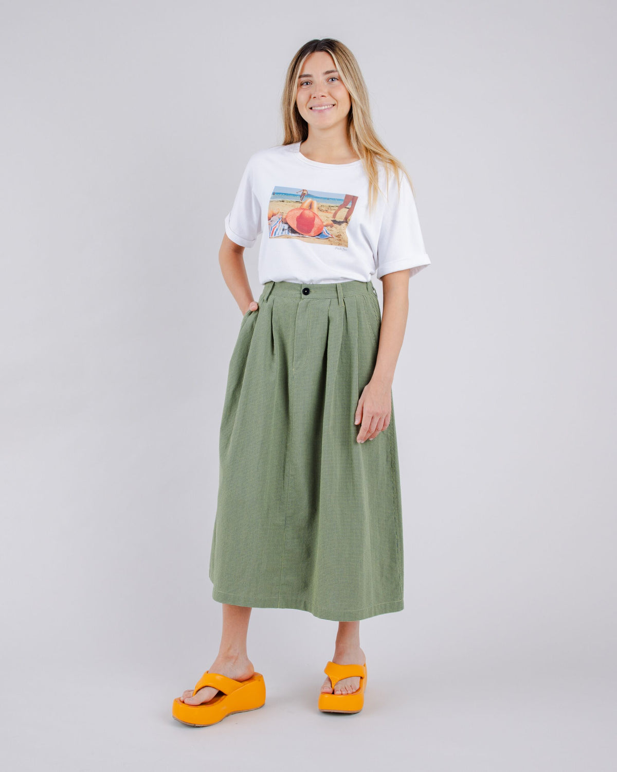 Checks Midi Skirt Olive