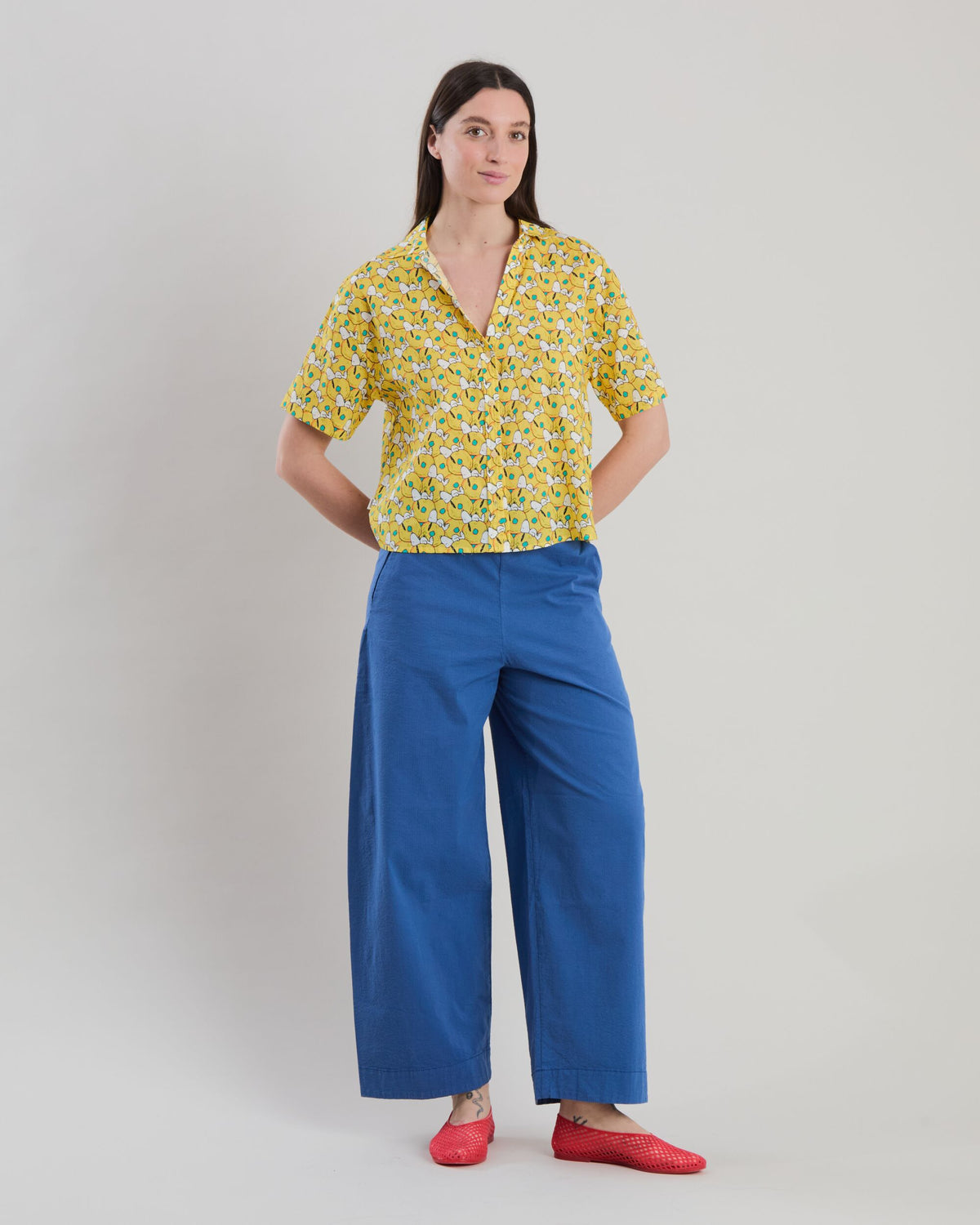 Peanuts Donuts Oversize Cropped Blouse Yellow