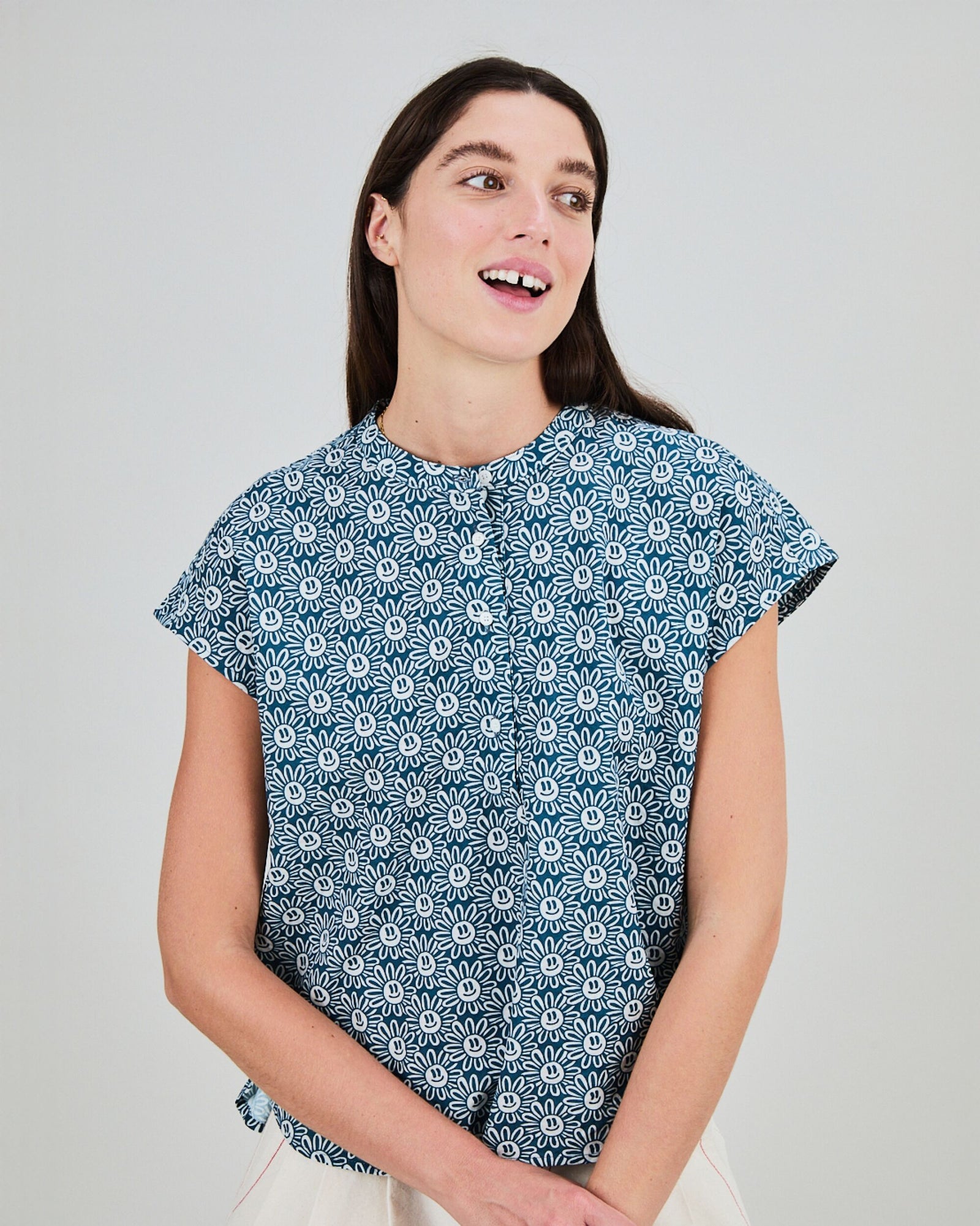 Asis Percales Daisy Sleeveless Blouse Blue