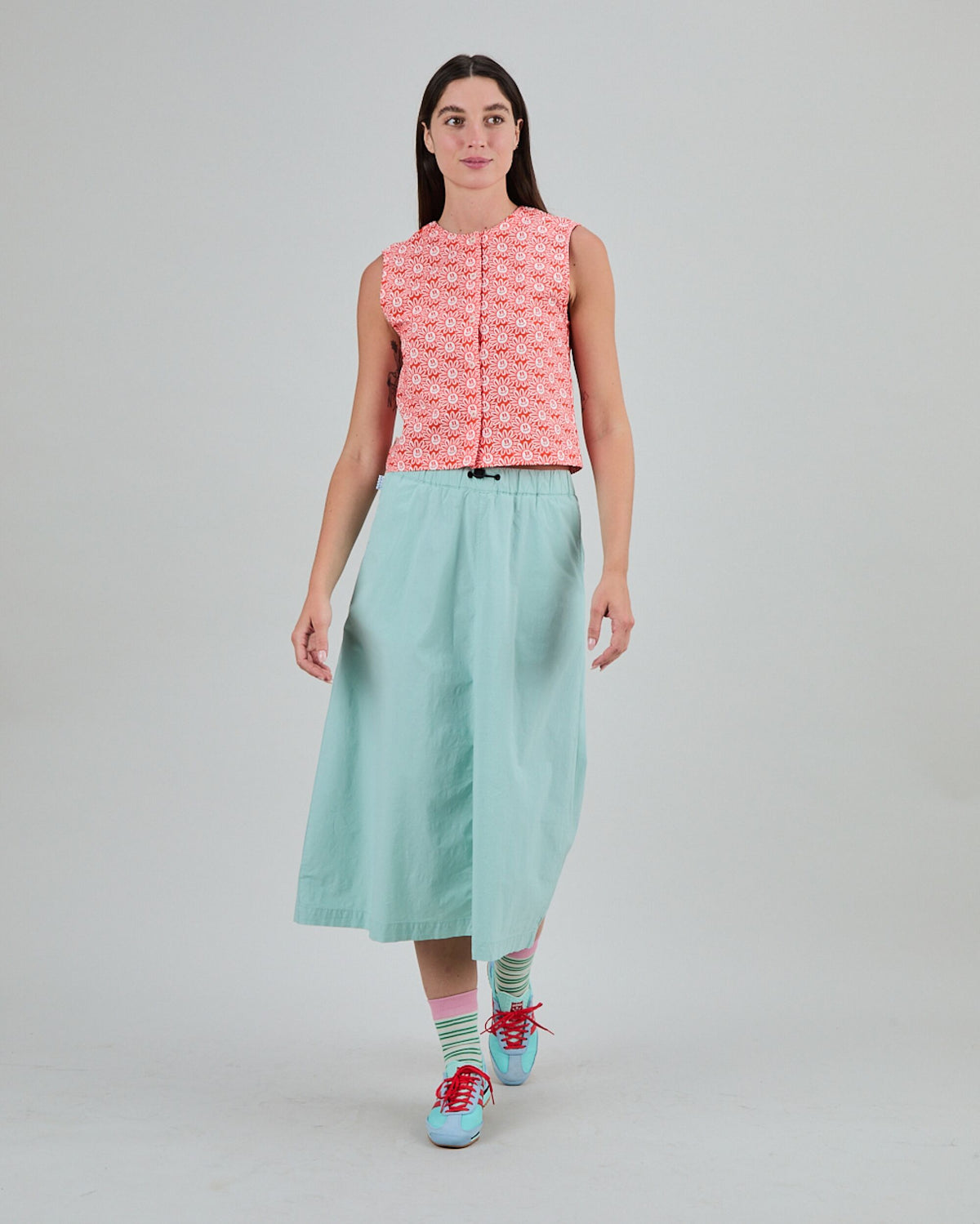 Asis Percales Daisy Button Up Blouse Red