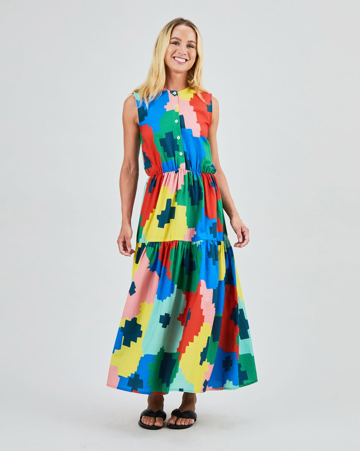 Maxi Flowers Sleeveless Shirt Dress