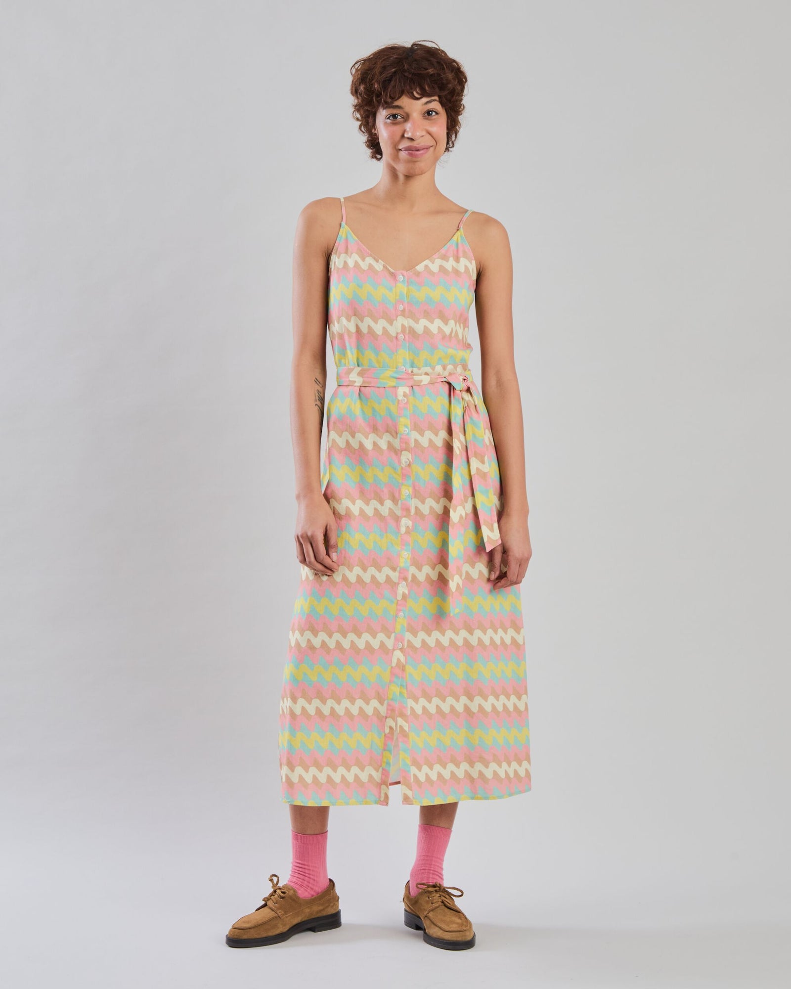 Pastel Wavy Stripes Strap Dress