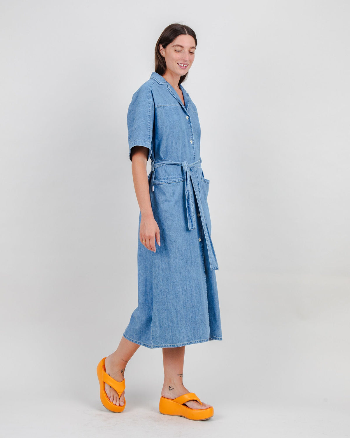 Washed Denim Shirt Dress Blue