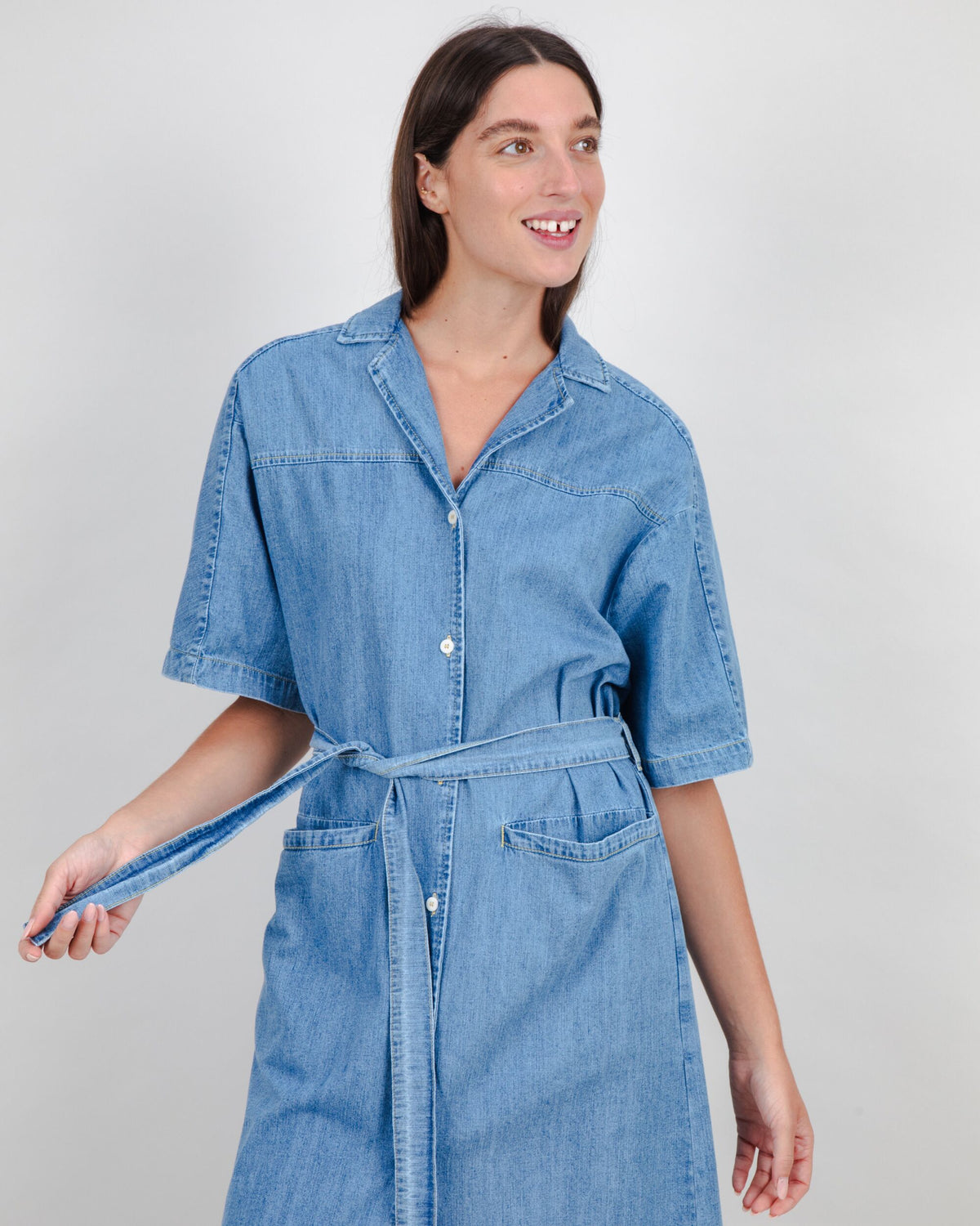 Washed Denim Shirt Dress Blue