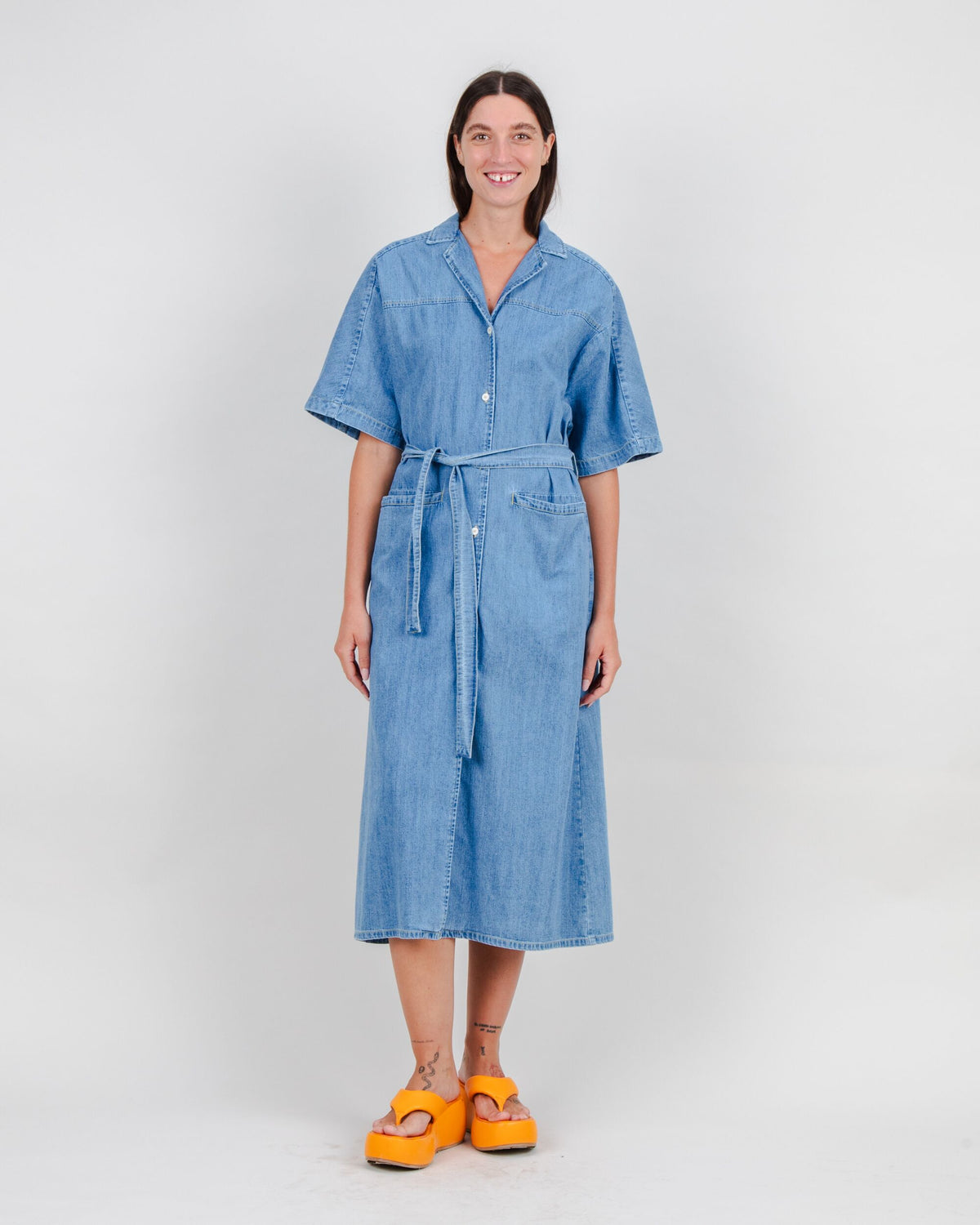 Washed Denim Shirt Dress Blue