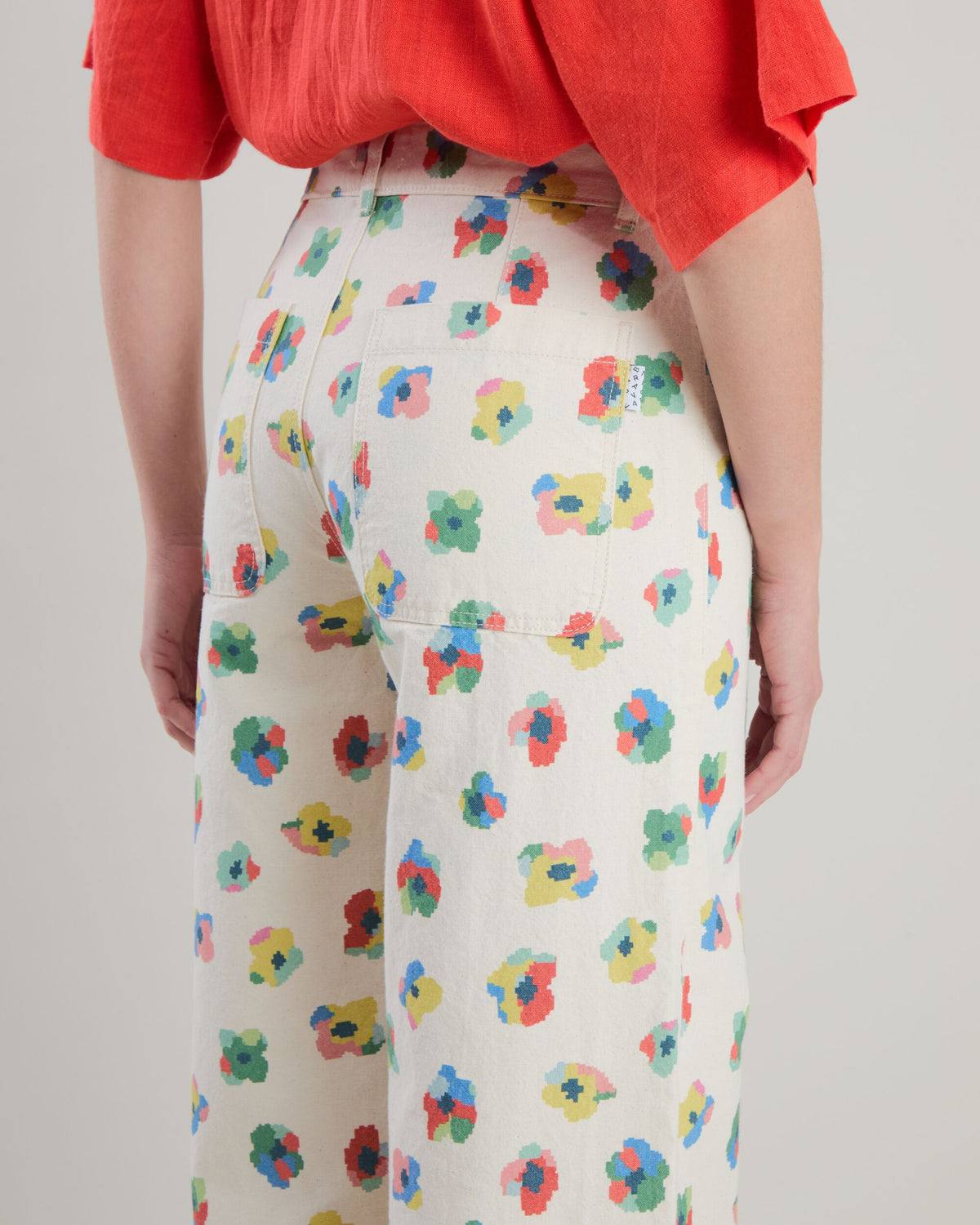 Mini Flower Straight Leg Pants Ecru