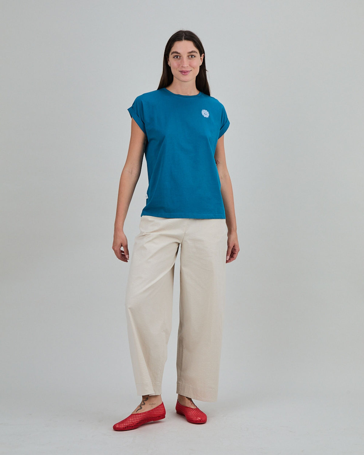 Asis Percales Daisy Scoop Tee Blue