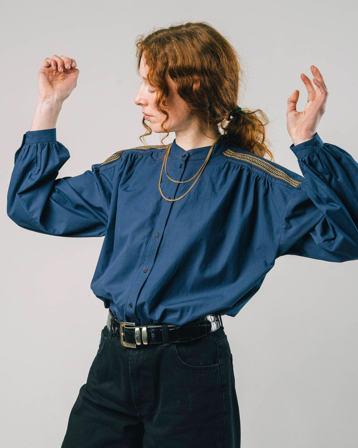 Ribbon Boho Blouse Navy