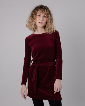 Velvet Belted Dress Prune