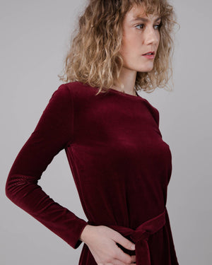 Velvet Belted Dress Prune