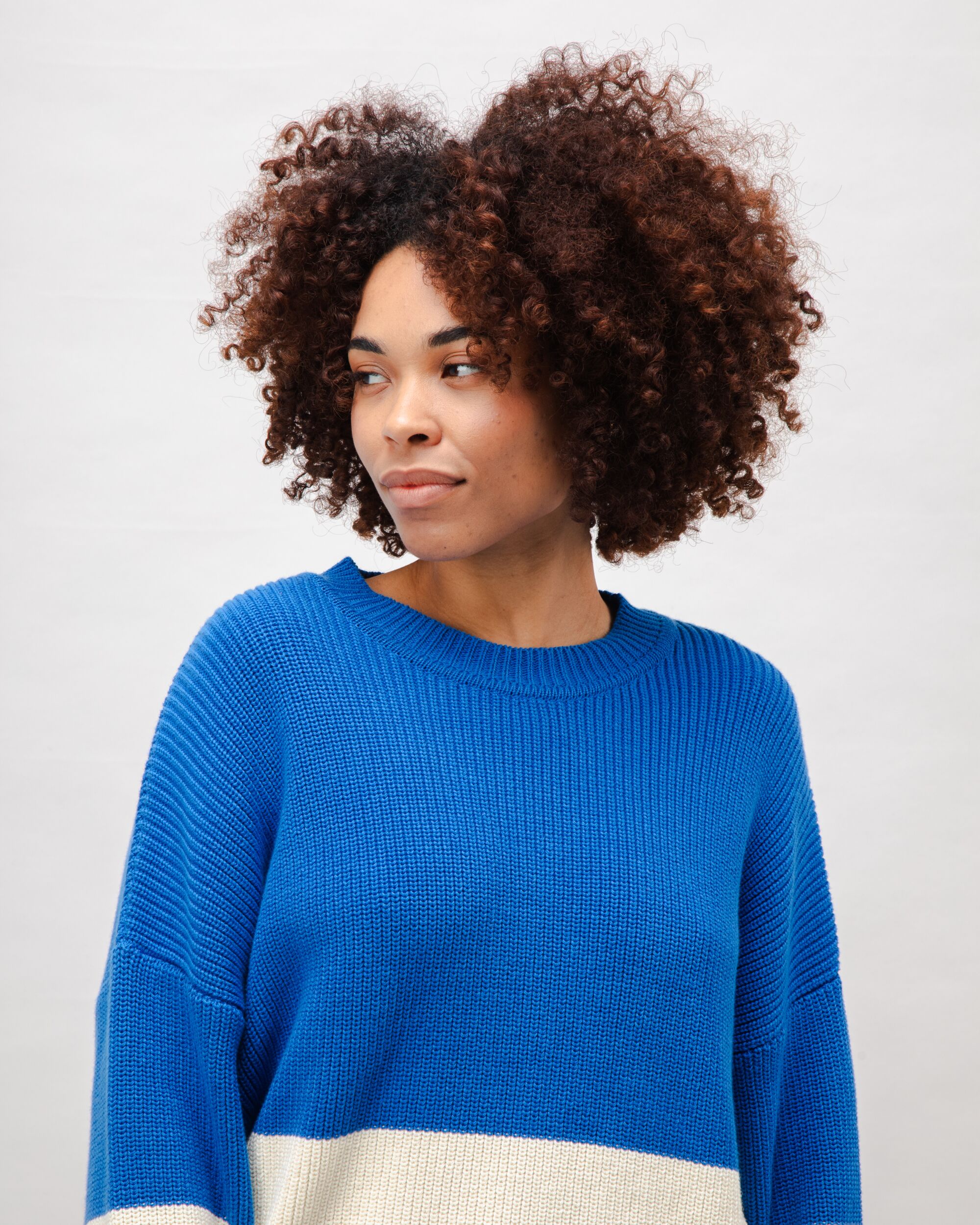 Bicolor Cotton Sweater Blue