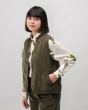 Corduroy Pleated Vest Stone Green