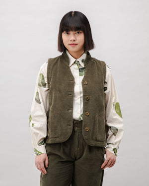 Corduroy Pleated Vest Stone Green